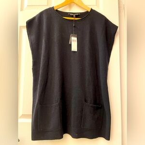 XS BCBG-Lambswool Sweater Vest Top Oversized Black NWT!